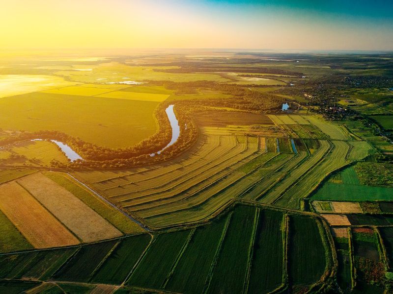 Agricultural land viewed with drone-based monitoring technology
